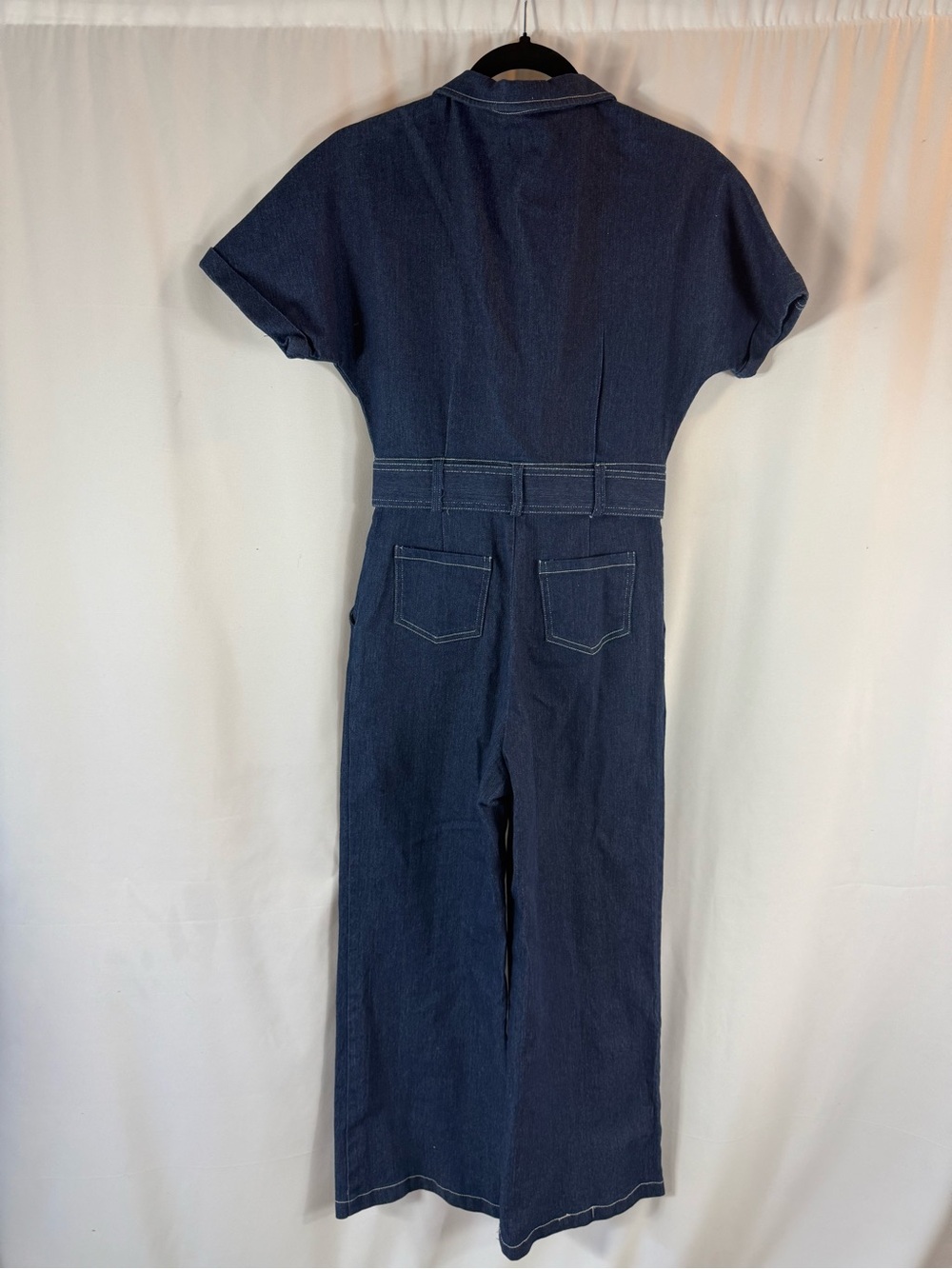 Petal & Pup Dark Blue Denim Tie-Waist Jumpsuit Short Sleeve size: S - Picture 15 of 17